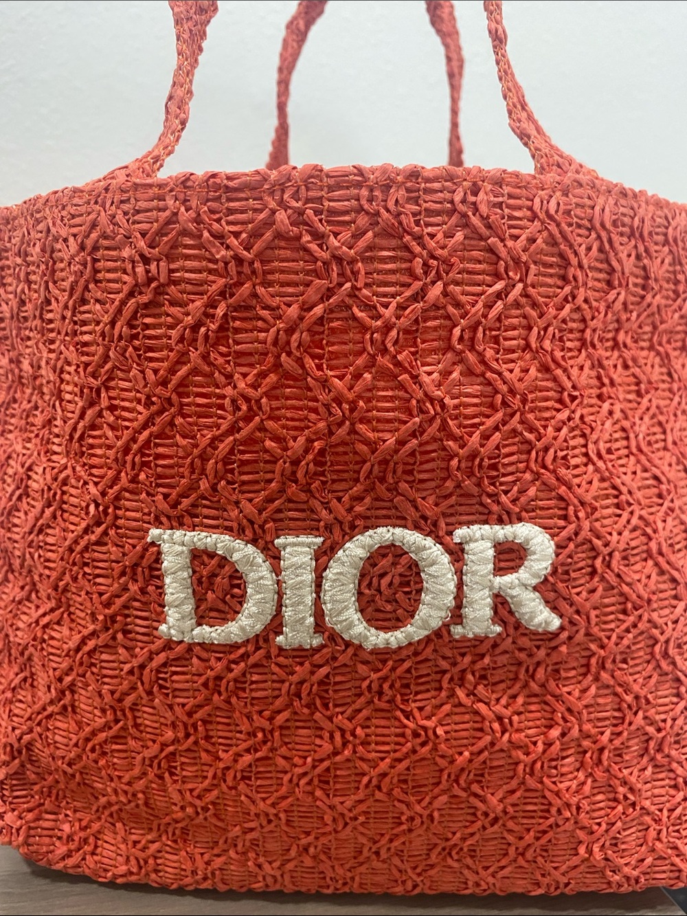 Dior Orange Raffia GWP Logo Tote - Picture 2 of 7
